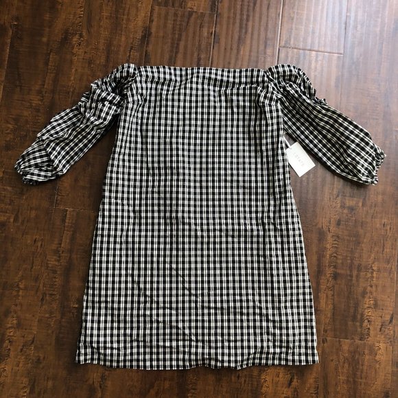1.STATE Off The Shoulder Gingham Cascade Dress - Picture 3 of 8